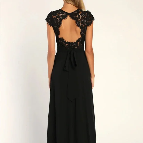 Lulus “Momentous Moments” Black Lace Backless Maxi Dress M - Picture 4 of 9
